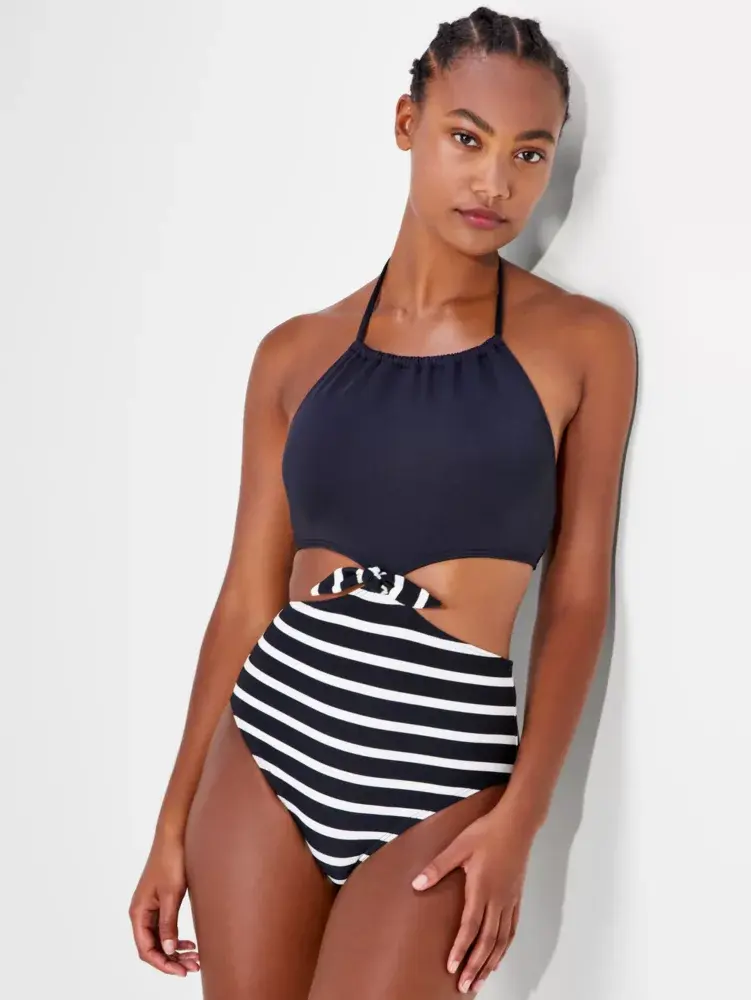 Kate Spade Breton Stripe High Neck Monokini. 2