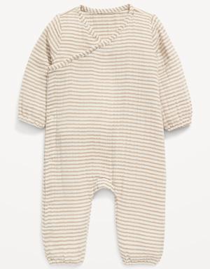 Unisex Long-Sleeve Double-Weave Wrap-Front One-Piece for Baby beige