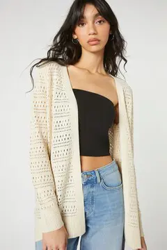 Forever 21 Forever 21 Open Front Pointelle Cardigan Sweater Tan. 2