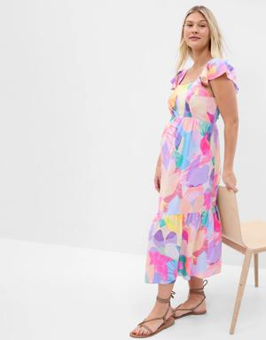 Gap Maternity Flutter Sleeve Midi Dress purple