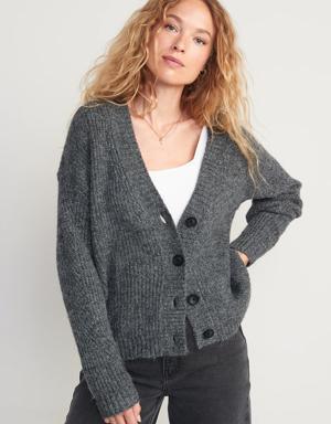 Mélange Cozy Shaker-Stitch Cardigan Sweater for Women gray