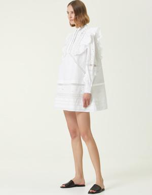 Prim Beyaz Dantel Garnili Mini Elbise