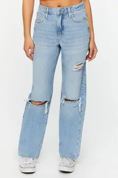 Forever 21 Forever 21 90s Fit Destroyed High Rise Jeans Light Denim. 2