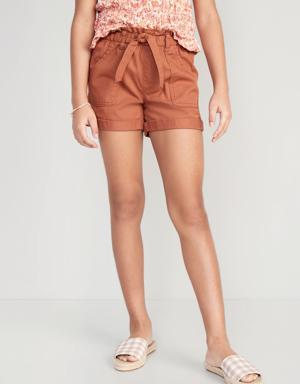 High-Waisted Twill Tie-Front Utility Midi Shorts for Girls brown
