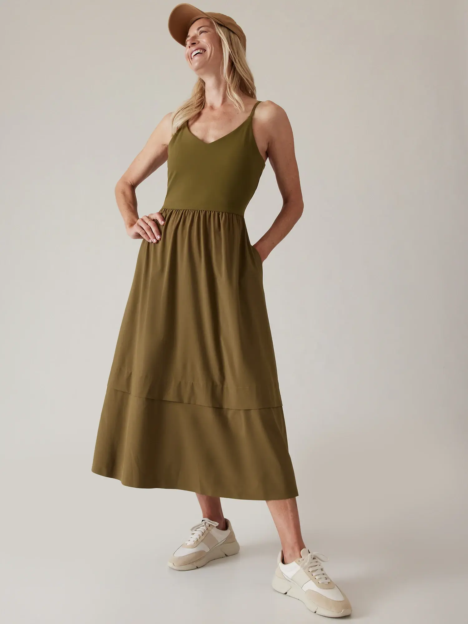 Athleta Elation V-Neck Hybrid Dress green. 1