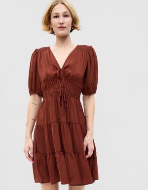 Gap Tie-Front Tiered Mini Dress brown