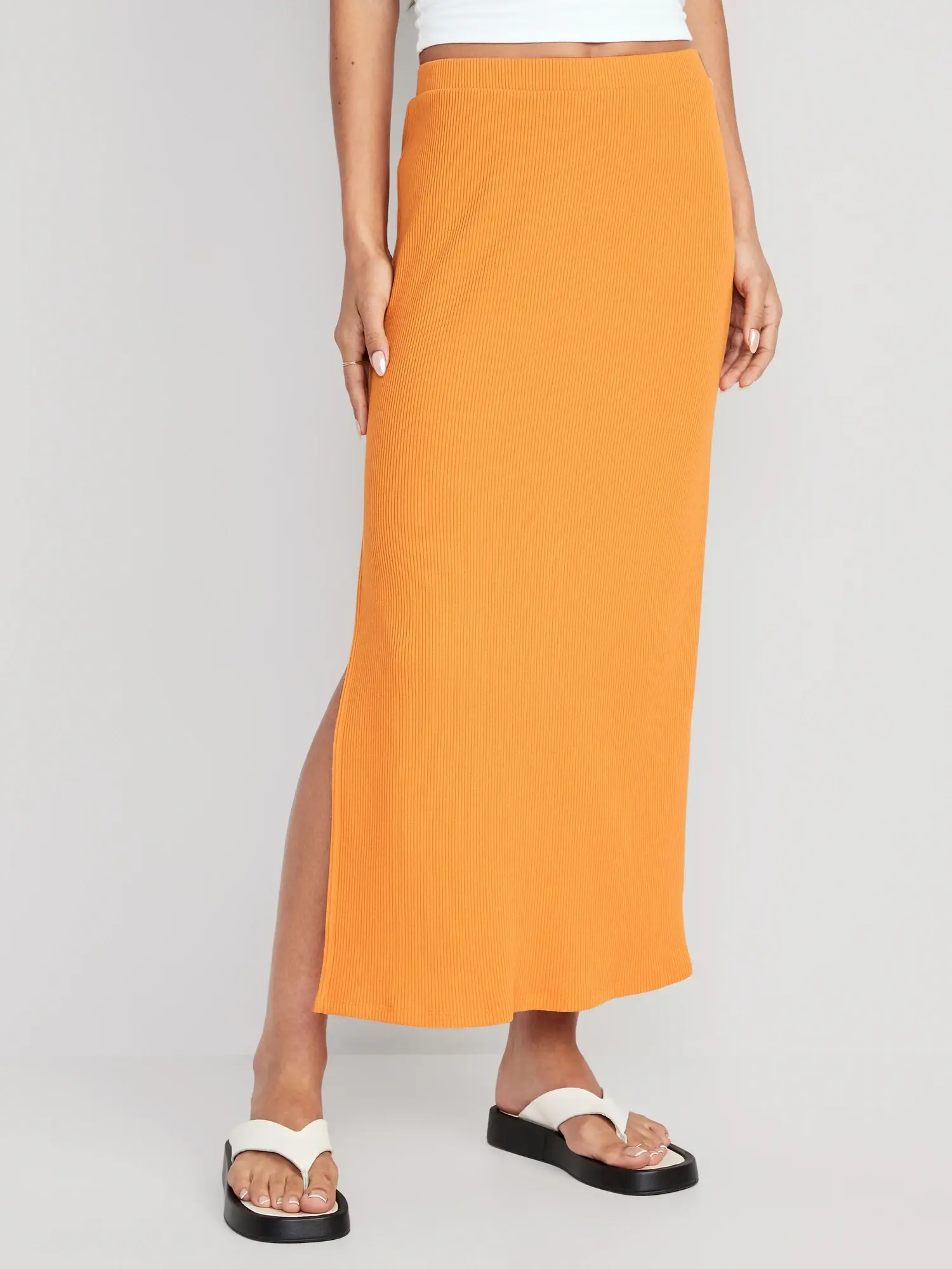 Old Navy Pull-On Rib-Knit Maxi Skirt for Women orange. 1