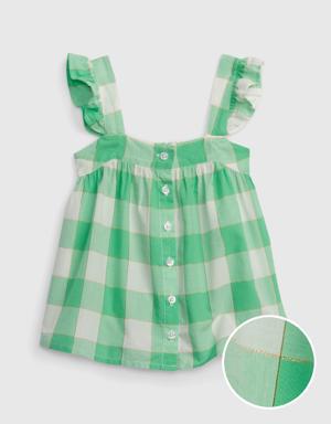 Toddler Shiny Gingham Button-Front Top green