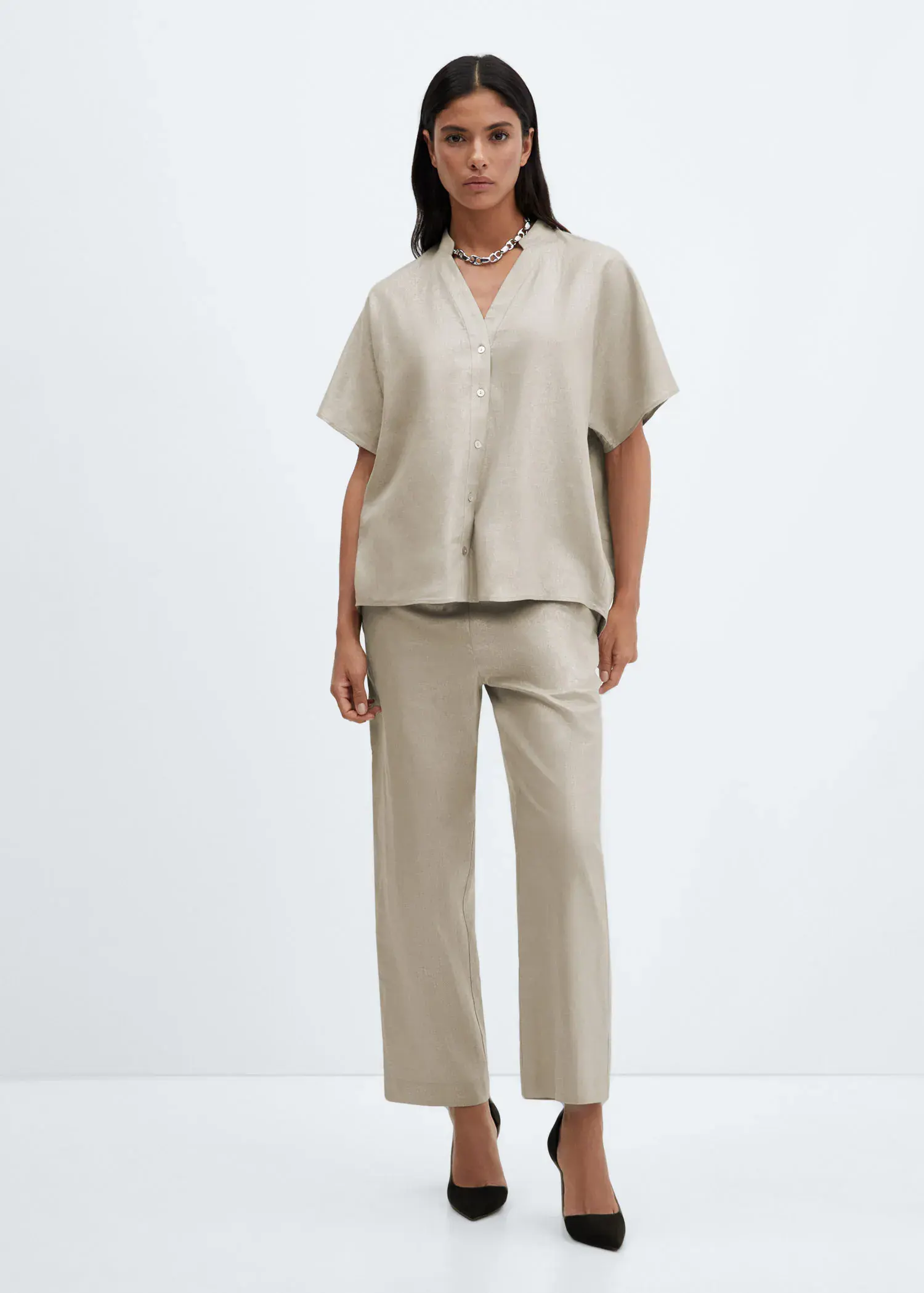 Mango Short sleeve linen-blend shirt. 2