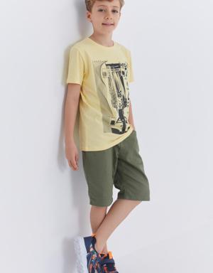 Sarı Baskılı Kısa Kol Standart Kalıp O Yaka Erkek Çocuk T-Shirt - 10866