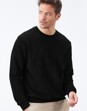 Siyah Basic O Yaka Rahat Form Erkek Sweatshirt - 88053