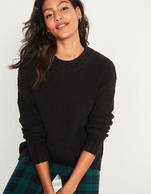 Cozy Oversized Bouclé Crew-Neck Sweater for Women black