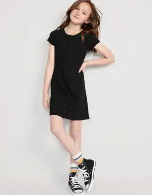 Old Navy Short-Sleeve Rib-Knit Button-Front Dress for Girls black