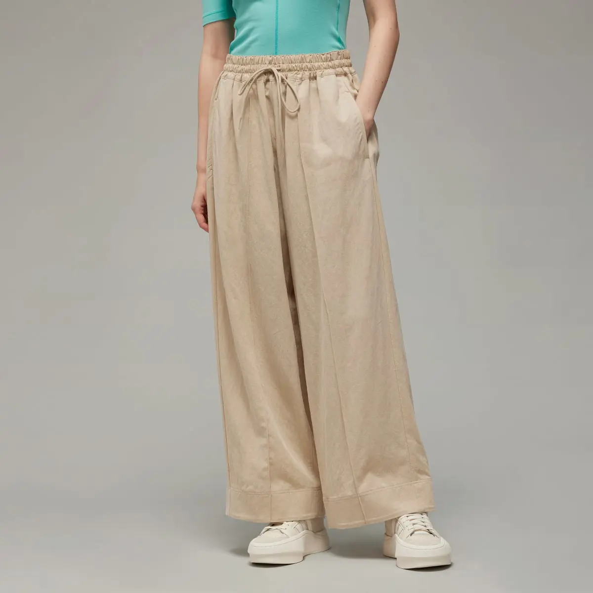 Adidas Y-3 Crinkle Twill Wide Leg Trousers. 1