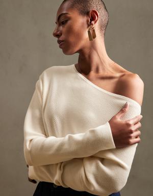 Colleta Ribbed Off-Shoulder Sweater white