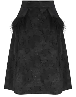 Feather Detailed Black Midi Skirt - 4 / BLACK