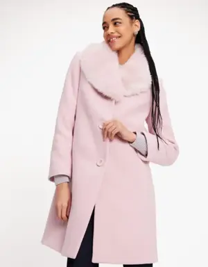 Faux Fur Lapel Wool Coat