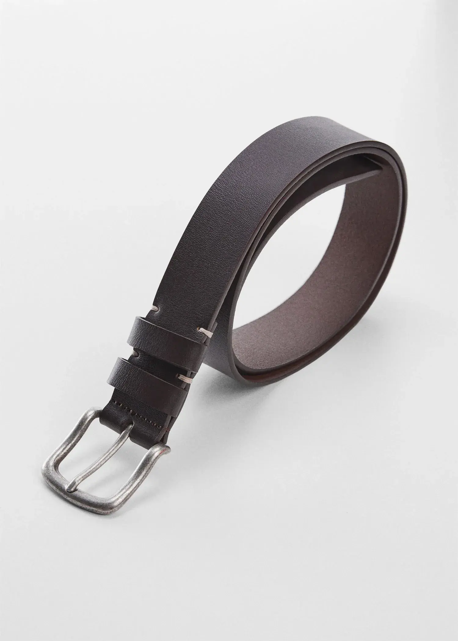Mango Buckle leather belt. a brown leather belt with a silver buckle. 