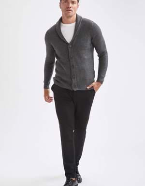 Slim Fit Şal Yaka Düğmeli Triko Hırka