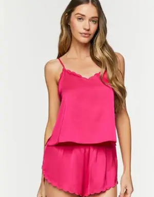 Forever 21 Scalloped Trim Cami &amp; Shorts Pajama Set Hibiscus