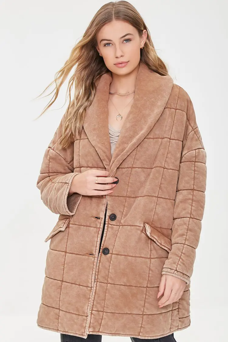 Forever 21 Forever 21 Quilted Longline Jacket Taupe. 1