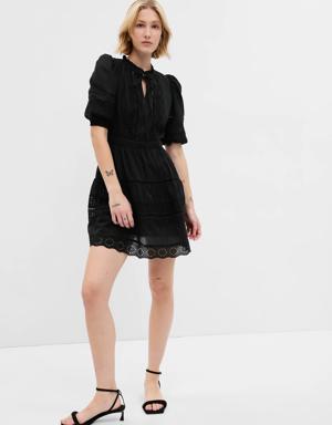 Gap Puff Sleeve Lace Mini Dress black