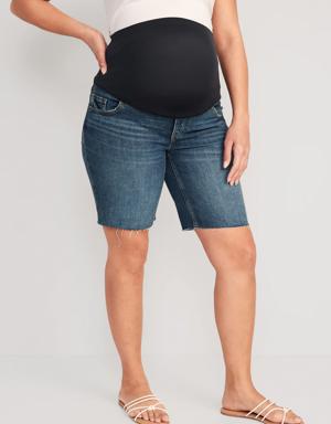 Maternity Full Panel OG Straight Jean Shorts -- 9 -inch inseam blue