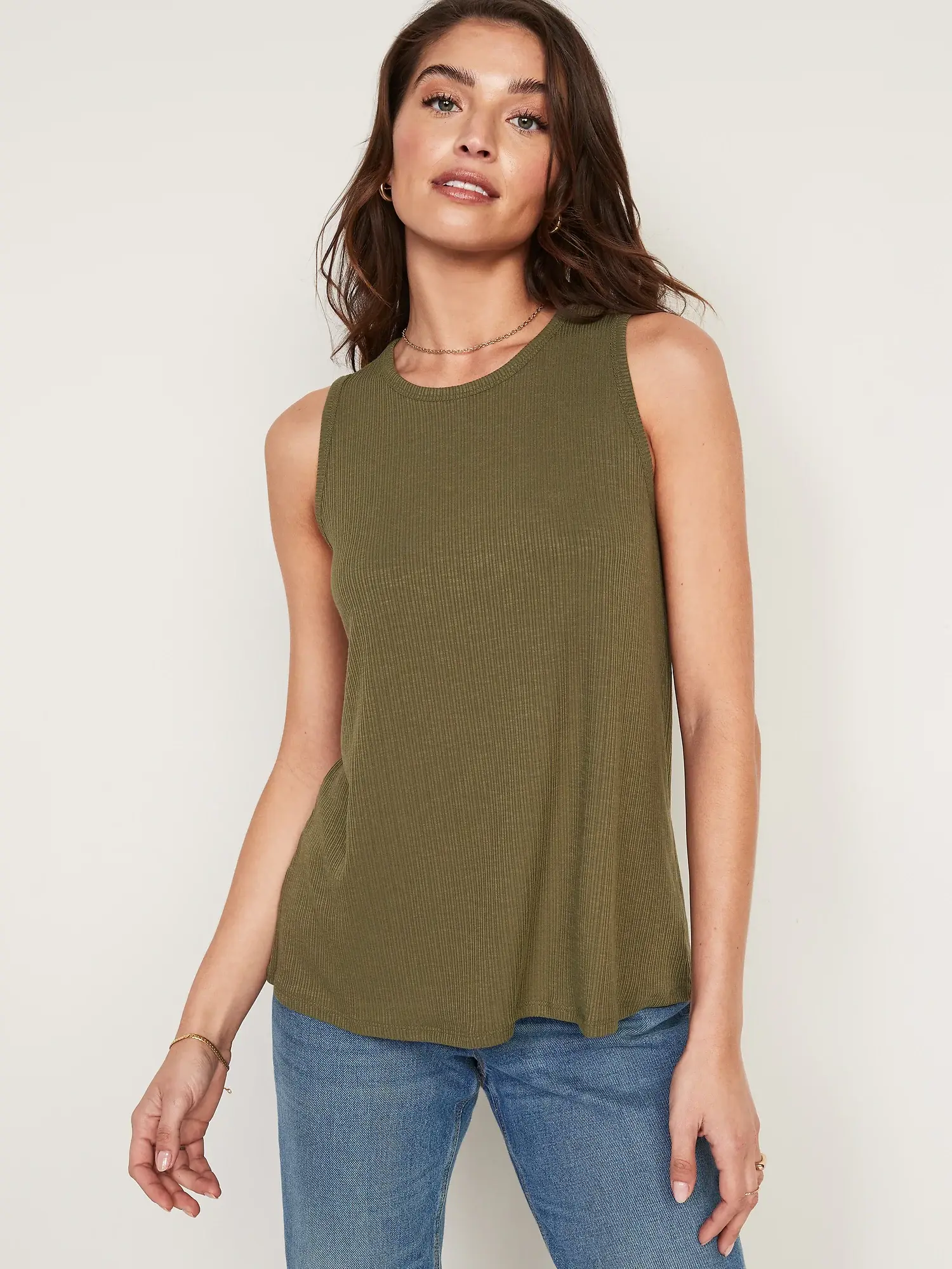 Old Navy Luxe Rib-Knit Swing Tank Top for Women green. 1