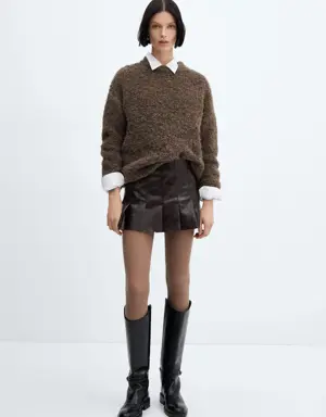 Leather-effect pleated mini-skirt