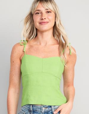 Fitted Linen-Blend Crop Top green