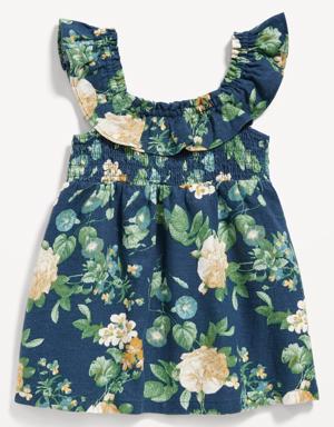 Sleeveless Ruffled Linen-Blend Dress for Baby blue