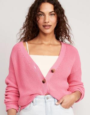 Lightweight Cotton and Linen-Blend Shaker-Stitch Cardigan Sweater for Women pink