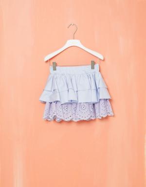 Blue Ruffled Mini Skirt with Elastic Waist