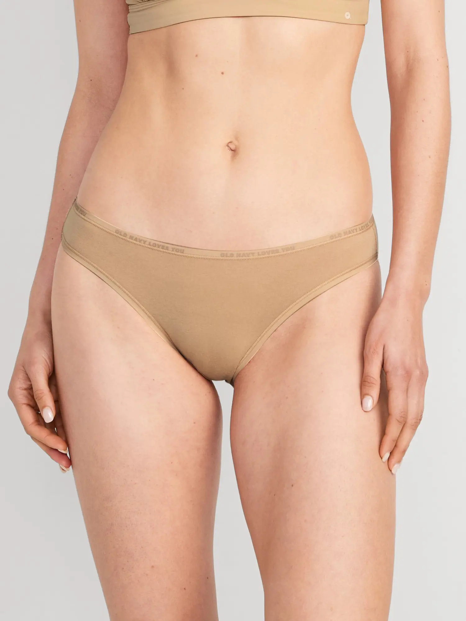 Old Navy High-Waisted Logo Graphic Bikini Underwear beige. 1