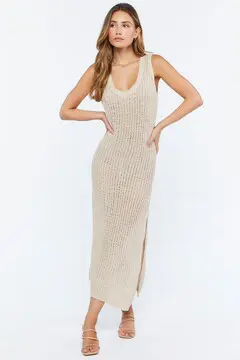 Forever 21 Forever 21 Sleeveless Open Knit Midi Dress Sand. 2