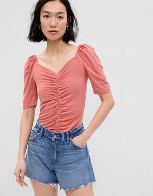 Gap Puff Sleeve Ruched T-Shirt pink