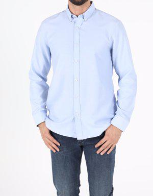 Regular Fit Shirt Neck Erkek Açık Mavi Uzun Kol Gömlek