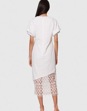 Printed White Knit Midi Dress
