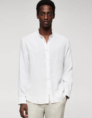 Mango Camicia 100% lino collo alla coreana