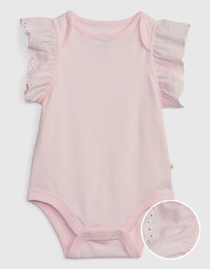 Baby 100% Organic Cotton Mix and Match Eyelet Ruffle Bodysuit pink