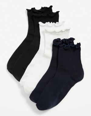 Ruffle-Cuff Quarter-Crew Socks 3-Pack for Girls multi