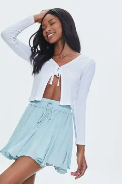 Forever 21 Forever 21 Flowy Drawstring Mini Skirt Blue Haze. 2