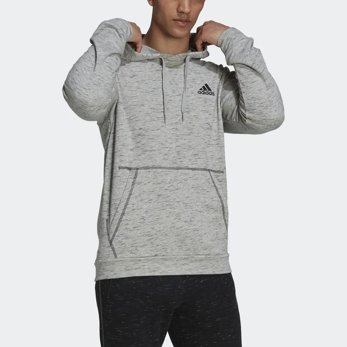 Adidas Essentials Mélange Embroidered Small Logo Hoodie. 1
