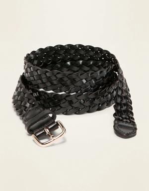 Braided Faux-Leather Belt For Women (1") black