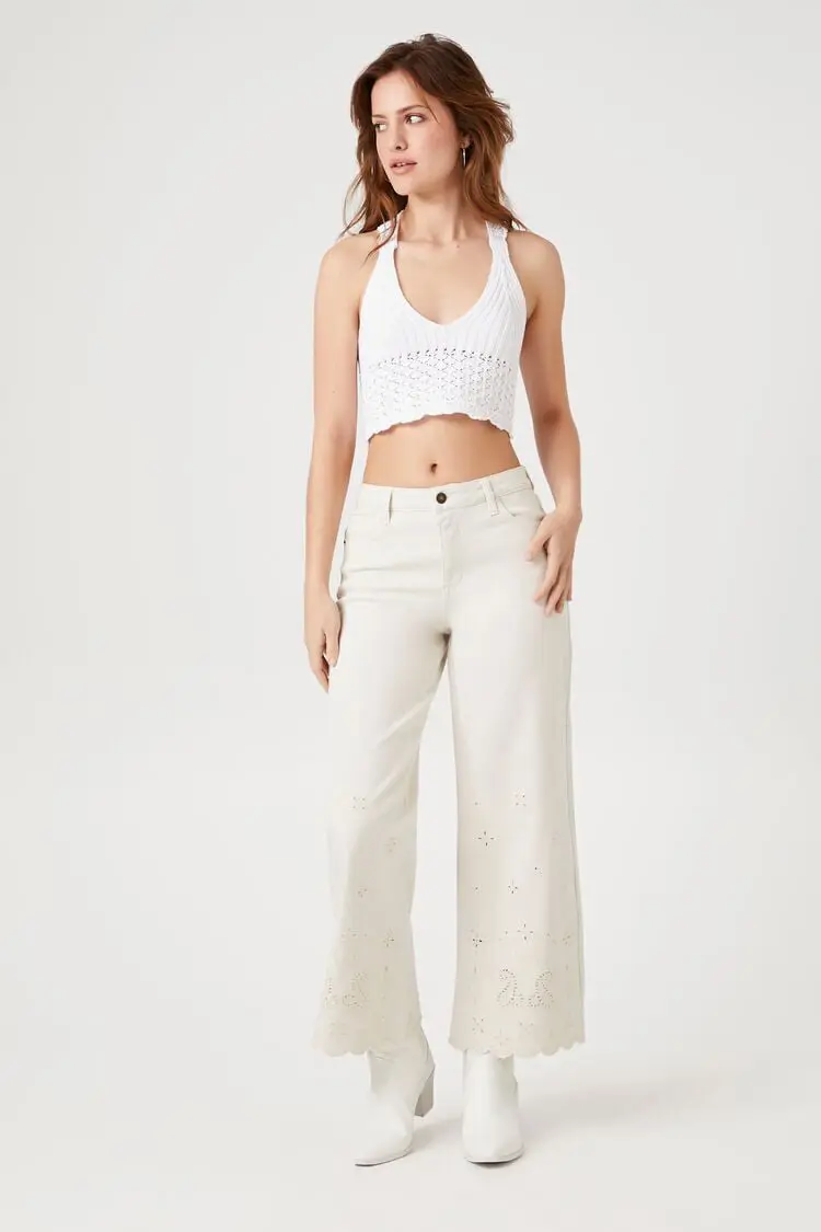 Forever 21 Forever 21 Eyelet Wide Leg Jeans Vanilla. 1