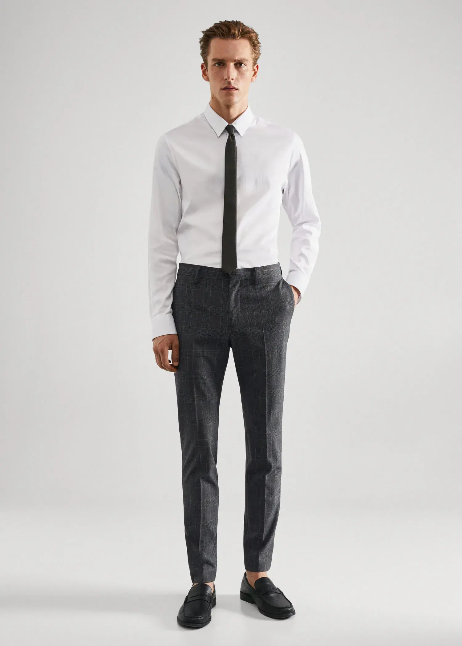 Mango Super slim-fit Tailored check trousers. 1