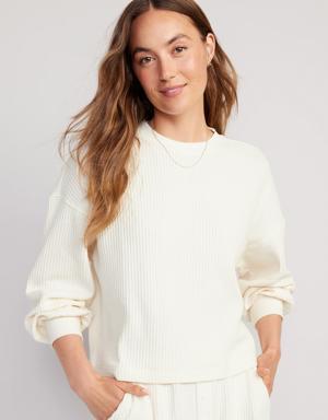Long-Sleeve Waffle-Knit Pajama Top for Women white