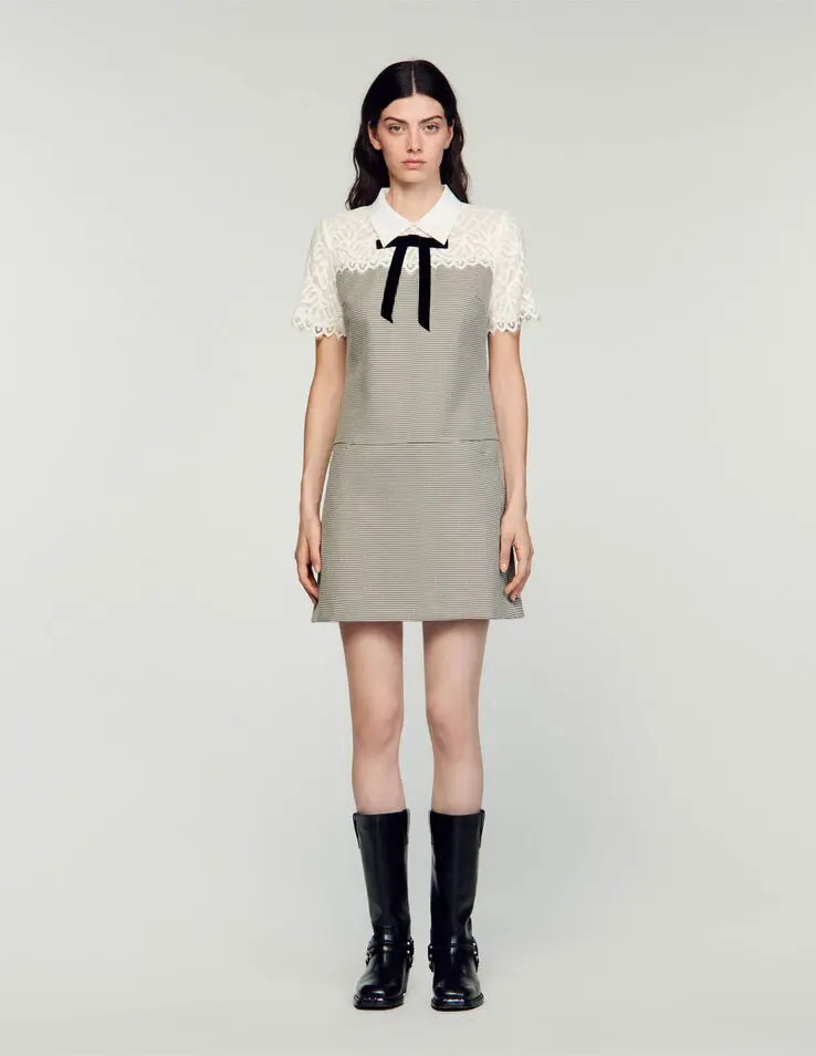 Sandro Two-material short dress. 1