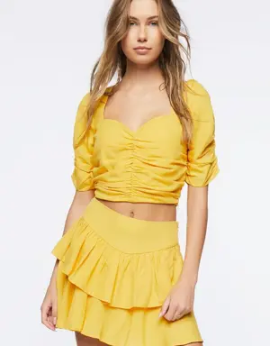 Forever 21 Tiered Linen Blend Mini Skirt Yellow Gold