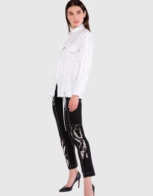 Lace Detailed Poplin White Shirt
